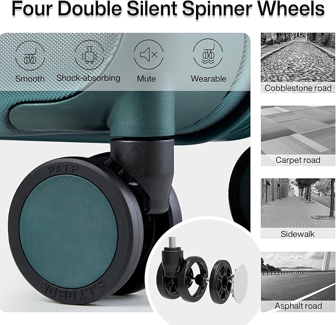 Hanke 24 Inch Checked Luggage with Spinner Wheels Hard Shell Suitcases Lightweight Travel TSA Luggage for Women Men Medium Suitcase(Blackish Green)