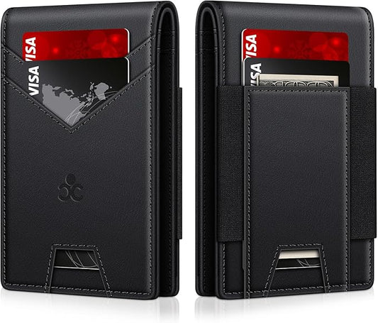 Wallet for Men Slim Leather Wallets for 13-17 Cards, RFID Blocking Thin Card Holder Wallet with ID Window & Large Capacity Cash Slot, Minimalist Bifold Small Wallet for Front Pocket, Gift for Men