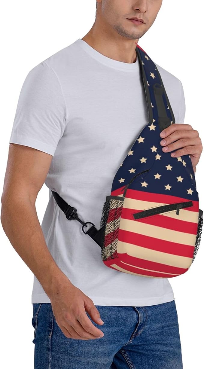 GJXFLSY Vintage America Flag Sling Backpack Crossbody Bag Casual Chest Bags Travel Hiking Daypack Shoulder Bag for Women Men