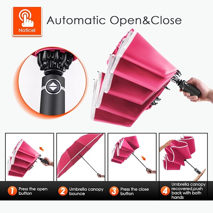 Bodyguard Inverted Umbrella - Large Windproof for Rain & Sun, Compact Reverse With Reflective Stripe, Teflon-Coated for Women Men, Travel Folding With Cover Bag