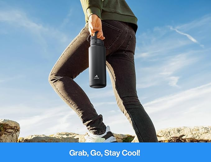 POWCAN 40 oz Insulated Water Bottle with 2-in-1 Straw and Spout Lid, Keep Cold 24H, Leak-Proof, BPA-Free, Double Wall Stainless Steel Water Bottle for Sports, Gym, Travel, and School (Sea Breeze)