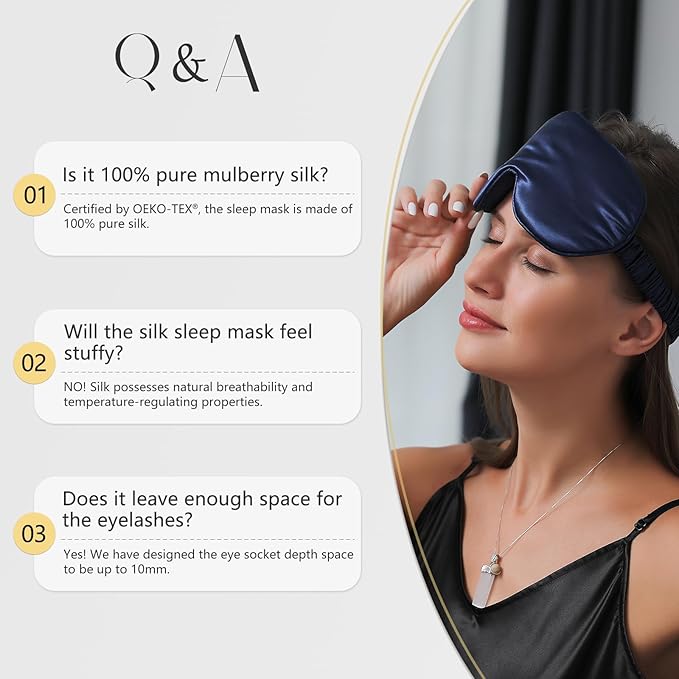 ZIMASILK Adjustable 22 Momme 100% Mulberry Silk Sleep Mask, 3D Contoured Cup Eye Mask for Sleeping, Super Soft Breathable Blindfold, Perfect Blocks Light for Sleeping. (Bluestone)