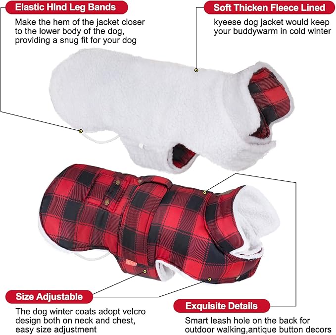 KYEESE Dog Coat Thick Dog Coats for Medium Dogs Soft Dogs Jacket with Pocket Waterproof Pet Clothes for Cold Weather Windproof Pet Coat with Fleece Lined Warm Pet Winter Puffer Coat with Leash Hole