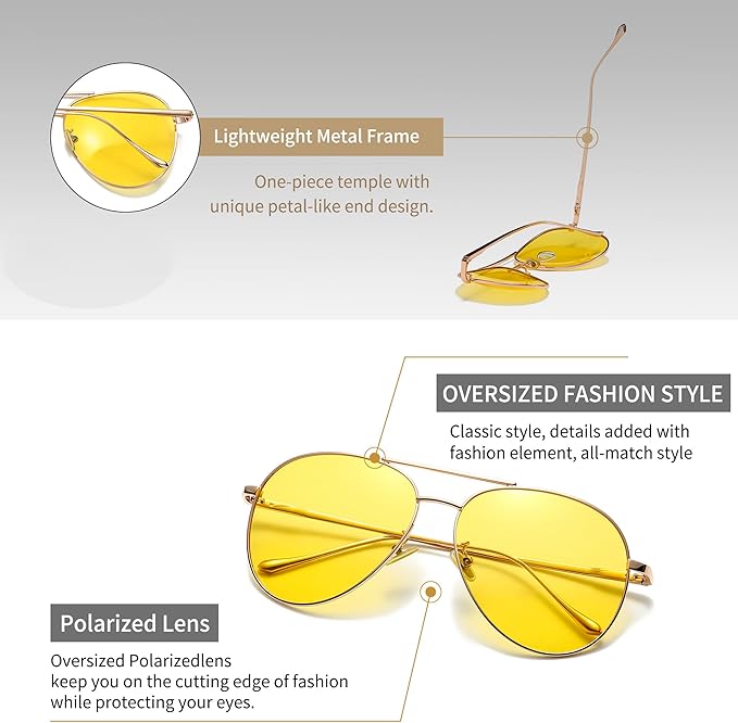 SUNGAIT Women's Lightweight Oversized Aviator Sunglasses - Classic Style Polarized Lens