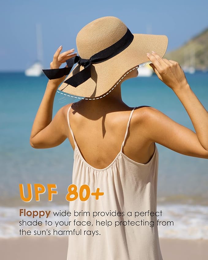 FURTALK Womens Sun Straw Hat Wide Brim UPF 80 Summer Hat Foldable Packable Floppy Beach Hats for Women