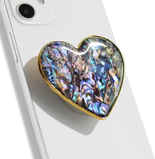 OnTheGrip Cute Natural Seashell Design Heart Shape Collapsible Mobile Phone Grip Stand Holder for Smartphone Tablet Cell Phone Accessory (Black Fresh Water)