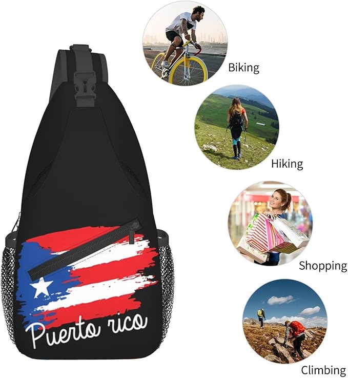 QFXUYNG Puerto Rico Flag Adult Sling Bag Unisex Chest Bags Crossbody Backpack Casual Daypacks Shoulder Bag for Women Men Cycling Hiking Travel