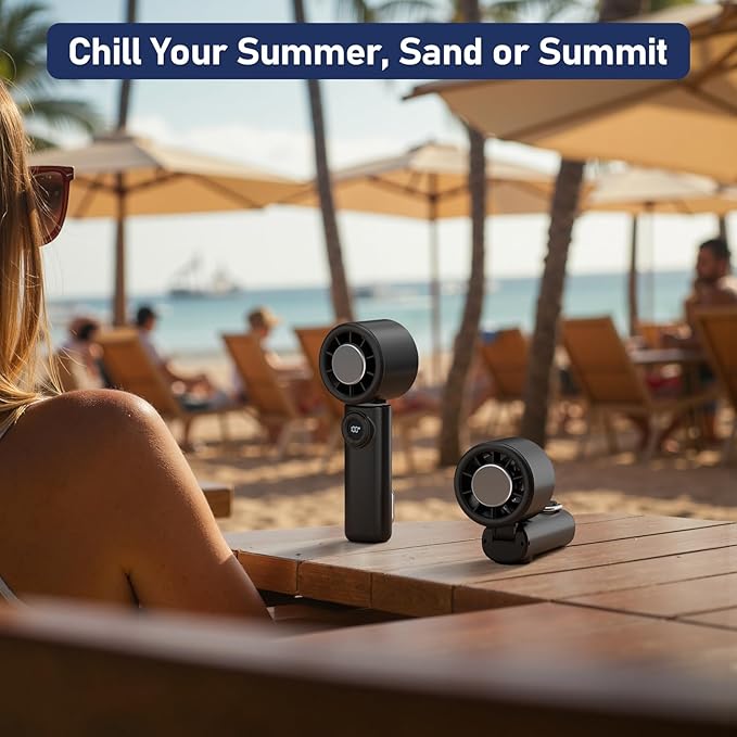 CIVPOWER Handheld Fan: Portable Small Ice Cooling Plate- 4000mAh Rechargeable 100 Gear High-Speed Turbo 10500 RPM - Personal Foldable Battery Operated for Travel Indoor Outdoor Women Men (Black)