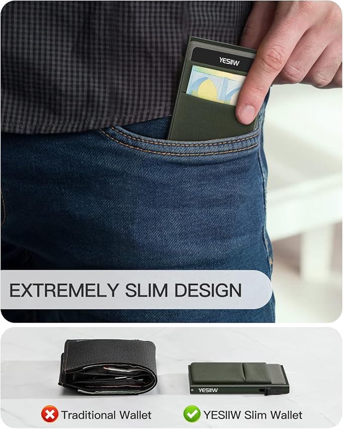 YESIIW Credit Card Holder Wallet for Men RFID Blocking Slim Minimalist Metal Wallet with Money Pocket Contactless Card Protector