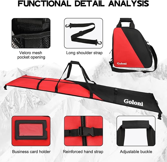 Goloni Ski Bag and Boot Bag Combo,Ski Bags for Air Travel,Snowboard Bag Fits for Skis Up to 180 CM and Boots Up To Size US13