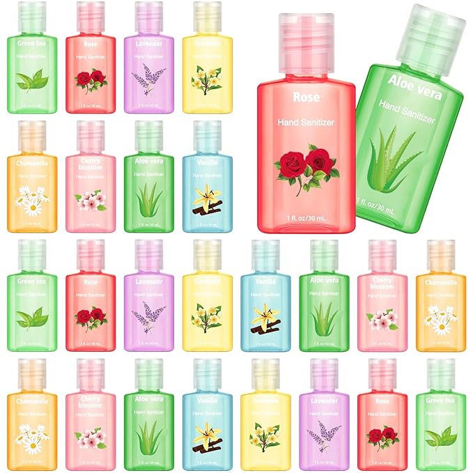 Frienda 24 Pcs Mini Hand Sanitizers Bulk Travel Size Scented Hand Sanitizer 1 Fl oz for Guest Xmas Christmas Stocking Stuffers Teacher Nurse Coworker Teacher Office Gift Homeless Care Package Supplies