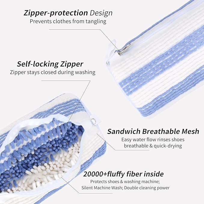 2Pcs Professional Shoe Washing Machine Bag, 360° Deep Clean and Protection for Sneakers, Tennis, Casual Shoes, Durable Shoe Laundry Bag for Washer and Dryer, Shoes Washing Bag for Any Size