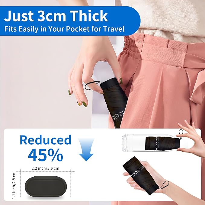 Compact Mini Windproof Travel Umbrella-UPF 50+ Sun & Rain Protection, Small Folding Design Fits in Pocket or Purse, Lightweight Portable with Case for Women, Men & Kids
