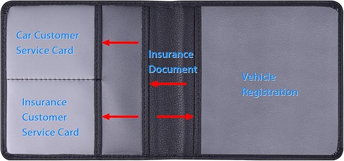 Wisdompro Small Car Registration and Insurance Documents Holder - Premium PU Leather Vehicle Glove Box Paperwork Wallet Case Organizer for ID, Driver's License, Key Contact Information Cards