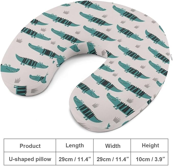 Stylish U Shaped Travel Neck Pillow Memory Foam Chin Support Alligator Animal, Breathable Washable Cover for Airplane Car Office Decor