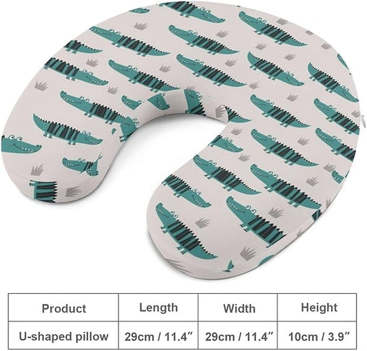 Stylish U Shaped Travel Neck Pillow Memory Foam Chin Support Alligator Animal, Breathable Washable Cover for Airplane Car Office Decor