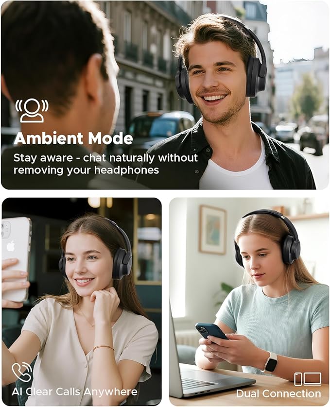 Truefree HF10 Hybrid Active Noise Cancelling Headphones, Wireless Over Ear Bluetooth 6.0 ANC Headset, 125 Hours Playtime, Spatial Audio, Deep Bass, App Custom EQ, Dual Connection, Comfort Fit Ear Cups