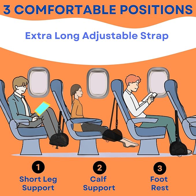 Airplane Foot Hammock 2-Pack, Leg Hammock for Airplane Travel with Rigid Base, Foot Sling for Plane Traveling with Memory Foam, Feet Rest for Long Flight, Travel Leg Rest, Footrest for Kids