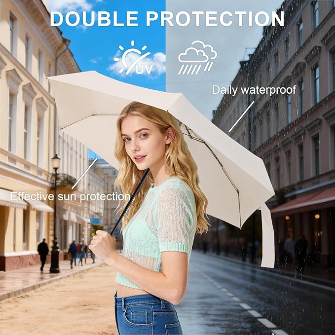 LEAGERA Compact Travel Umbrella with Case - Mini Umbrella for Purse, Small Lightweight &Tiny Design Perfect for Parasol Outdoor Sun&Rain Umbrellas