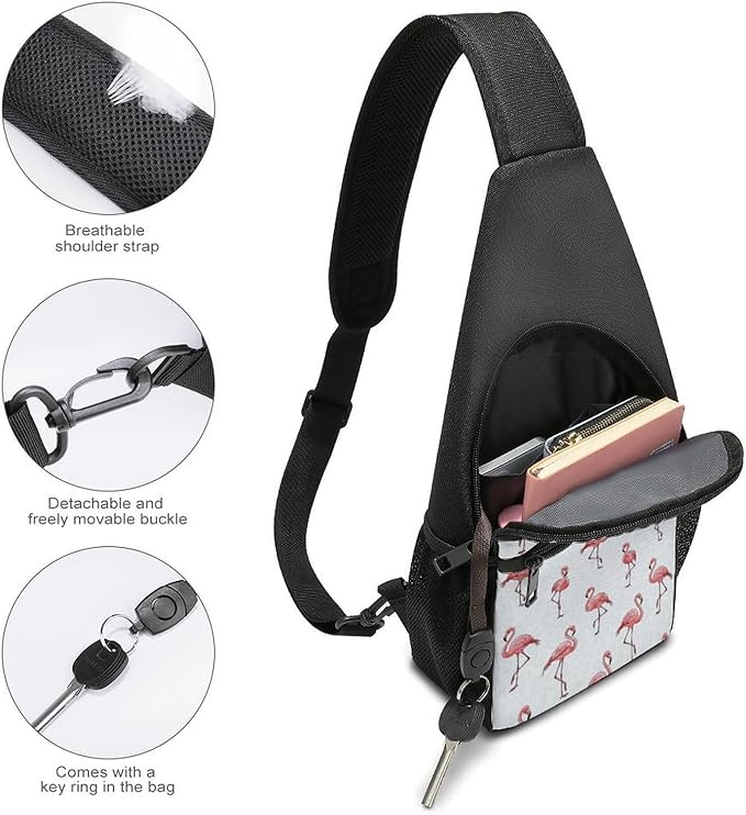 SWEET TANG Lightweight Sling Shoulder Backpack, Adjustable Gym Bags Pink Flamingo Lovers, Large Capacity Chest Cross Body Bag Daypack, Outdoor Multipurpose Bag