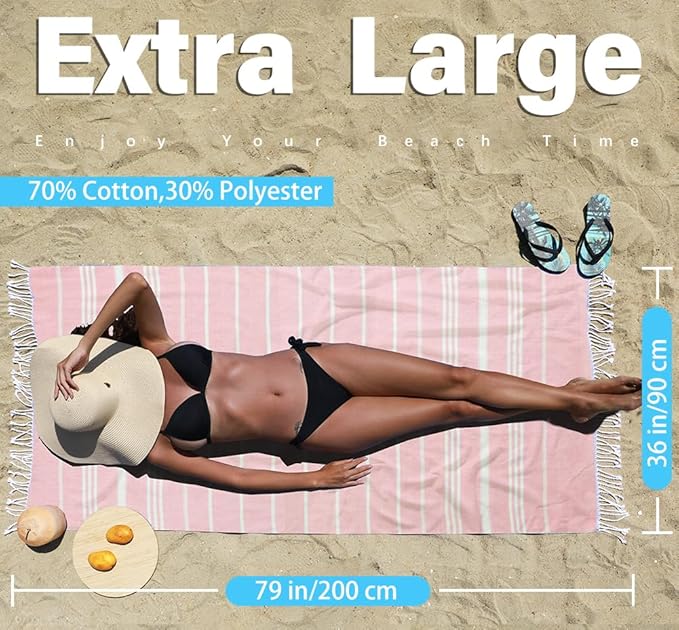 Thin Turkish Beach Towel Lightweight Quick Dry Absorbent Cotton Bathroom Bath Pool Swim Towels Extra Large Oversized Sand Free Beach Accessories Essentials Cloud Gifts for Adult