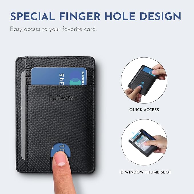 Buffway Slim Minimalist Front Pocket RFID Blocking Leather Wallets for Men and Women - Peak Black