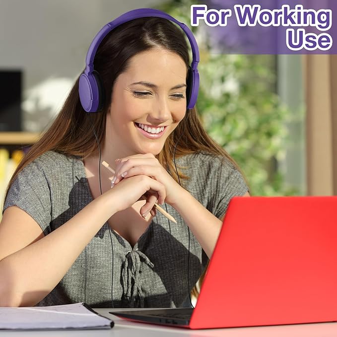 Yunsailing 18 Pack Classroom Headphones Bulk Student Wired Class Headphones Set for School with Individually Wrapped Adjustable Over Ear Head Earbuds (Purple)