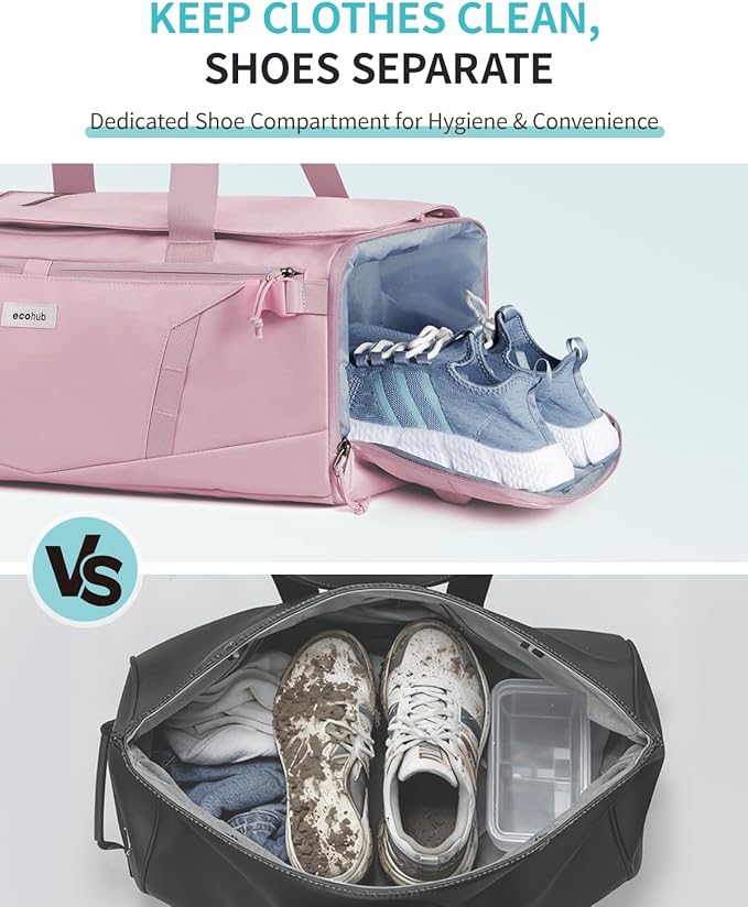 ECOHUB 40L Gym Bag for Women Men Water Resistant Sports Duffle Bag with Shoe Compartment & Wet Pocket, Travel Weekender Camping Backpack