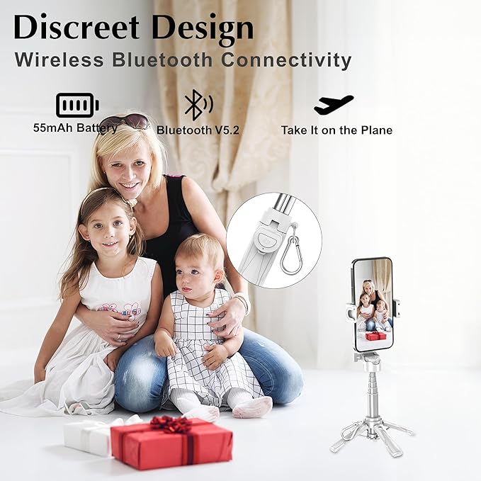 Mini Selfie Stick Tripod, 41.5cm Extendable Grip Phone Tripod with Detachable Remote Pocket Size, 4-in-1 Mini Phone Grip, 10m Wireless Shutter, Vlog Livestreaming Photography （White）