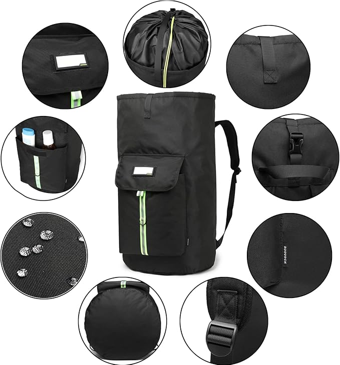 laundry bag backpack,extra-large heavy duty laundry bags,laundry backpack for college students,drawstring closure (Black Laundry Backpack Bag)