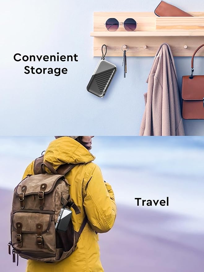 10000mAh Portable Charger Power Bank with Built-in Cable 27W Portable Charger with Wall Plug Portable Cell Phone Charger for iphone Mobile Charger Power Bank for Android Galaxy Android etc, Black