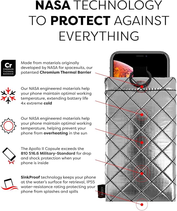 PHOOZY Apollo II Thermal Phone Case Cold Weather Insulated Pouch | Extends Battery Life 4X | NASA Tech Skiing Snowboard Accessories | Military Grade | Large - Silver