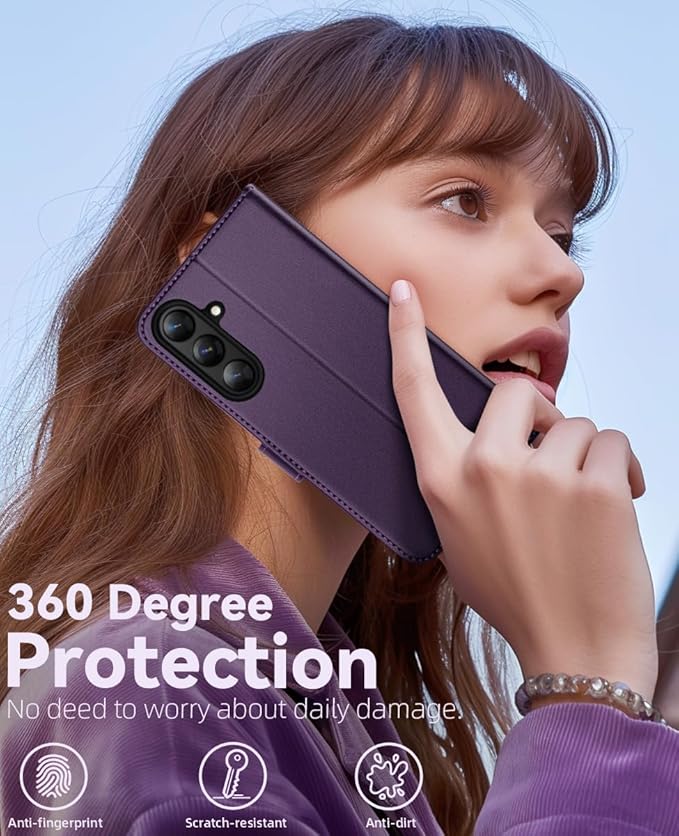 OCASE Compatible with Galaxy S25 FE Wallet Case, PU Leather Flip Folio Case with Card Holders RFID Blocking Kickstand [Shockproof TPU Inner Shell] Protective Phone Cover 2025, Dark Purple