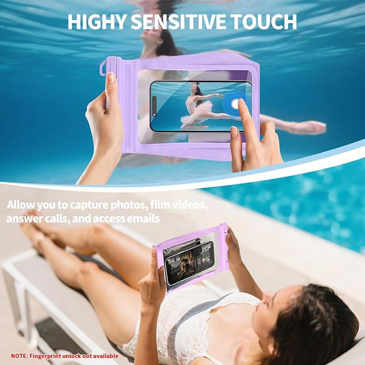 Large Waterproof Phone Pouch Floating, Waterproof Phone Case for iPhone 15 14 Pro Max 13 12 Plus 11 XS XR X Samsung up to 8.5'', IPX8 Water Proof Cell Phone Dry Bag for Beach Swimming Kayaking, Purple