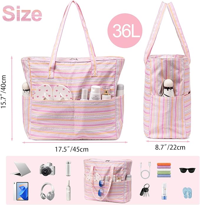 Bluboon Waterproof Beach Tote Pool Bags for Women Ladies Extra Large Carry On Bag With Wet Compartment for Weekender Travel