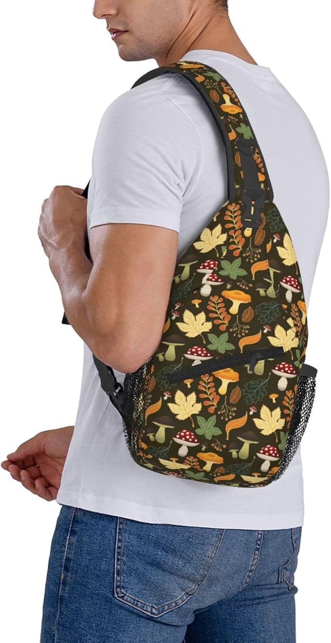 Botanical Mushroom Sling Backpack Crossbody Bag Casual Chest Bags Travel Hiking Daypack Shoulder Bag for Women Men