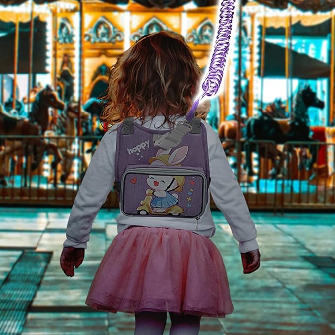 Accmor Toddler Harness Backpack Leash, Collapsible Kids Harness + Anti Lost Wrist Link, Cute Rabbit Child Leash for Outdoor Travel, Portable Baby Walking Harness Protector Wristband Strap for Girls