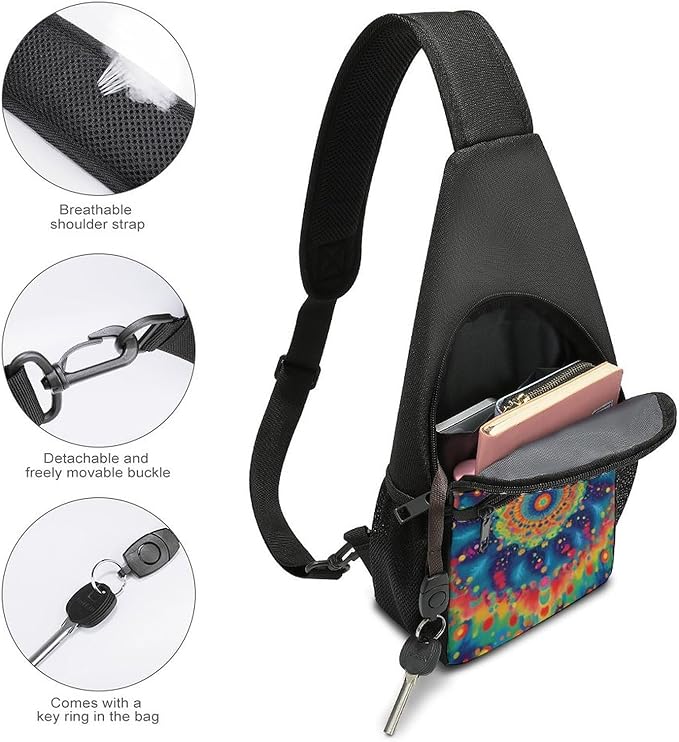 SWEET TANG Women's Cool Chest Bag Gym Sack Fashion Sling Shoulder Backpack Outdoor Sports Daypack Tie Dye Classic Mandala Kaleidoscope, Multipurpose Adjustable Bag Small Camera Case for Daily Use