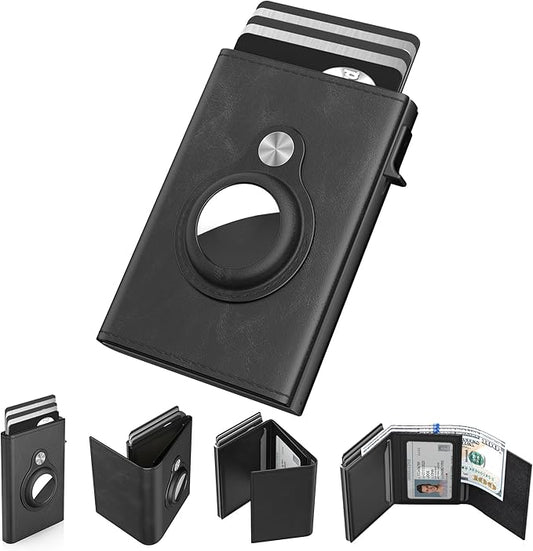 typecase Mens Wallet Card Holder for AirTag: Leather Smart Wallet for Men Compatible with Apple Air Tag, RFID Blocking, Slim, Minimalist - 9-14 Card Capacity | ID Window | Cash Slot (Black)