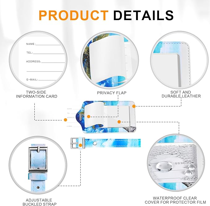 4 Pack Luggage Tag for Suitcases TSA Approved, Leather Suitcase Tags Identifiers, Cute Bag Name Travel Tags ID Labels for Women Men Cruise Airport Luggage Travel Essentials by Sodsay