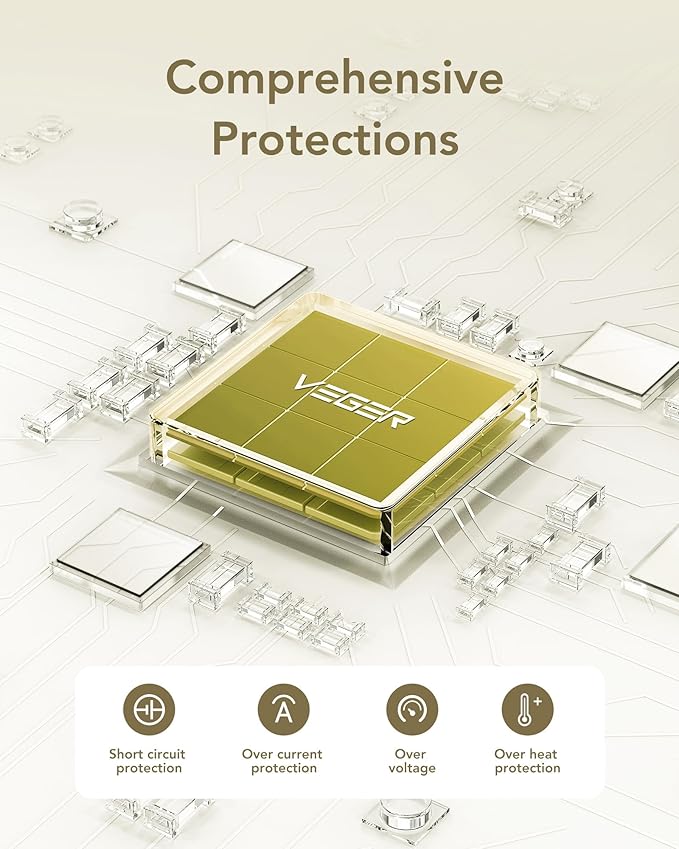 VEGER Portable Charger with Built-in AC Plug and Cables, All in One 10000mAh Ultra Slim Power Bank Travel Essentials, 15W Fast Charging Battery Pack Compatible with iPhone, Samsung, Android (Yellow)