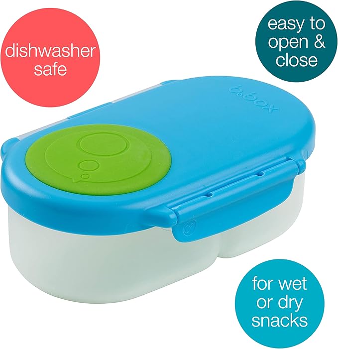 b.box Snack Box - Leakproof Mini Bento Box for Kids & Toddlers, 2 Compartment Snack Containers for Kids, Lunch Containers, Dishwasher Safe, BPA Free, PFAS Free, Ages 4m+, 1 3/4 Cup - Ocean Breeze