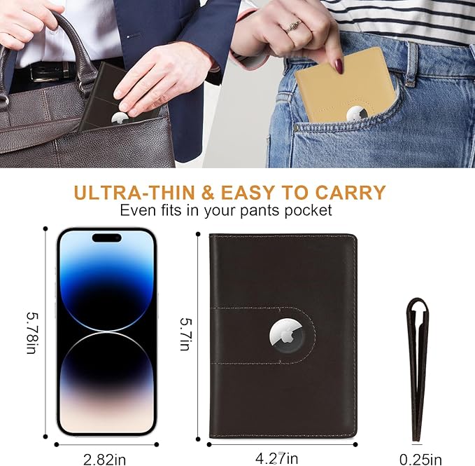 Genuine Leather Passport Holder for Travel Passport Covers with AirTag Slot Passport Wallets for Men Women Family Travel Christmas Gifts, Mens Womens Passport Holder, Coffee