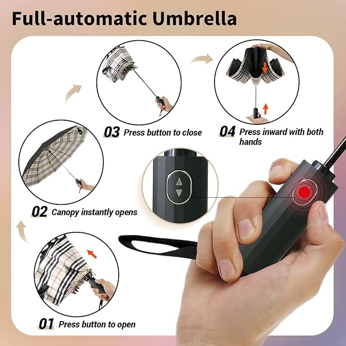 LLanxiry Compact Travel Umbrella, 44" Canopy, Automatic Open/Close Windproof Umbrella, 210T Pongee, 8-Rib Fiberglass, Travel Size Mini, Portable Rain/Sun Umbrellas UPF 50+ with Cover