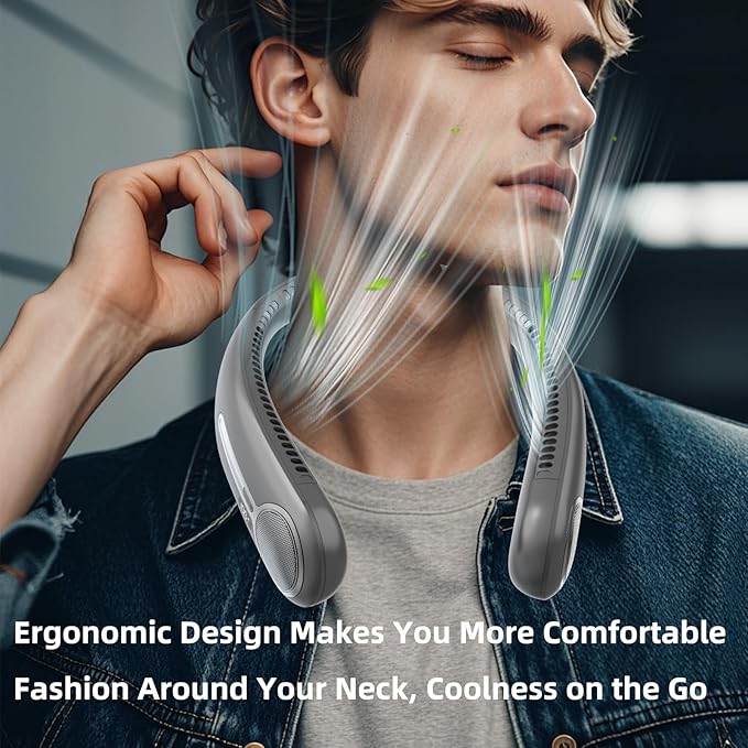 Portable Neck Fan,Hands Free Personal Wearable Bladeless Fan,6000mAh USB Rechargeable,360° Cooling,LED Display,4-Speeds,Birthday Gifts for Men Women Dad Mom,Christmas Gifts (Dark grey)