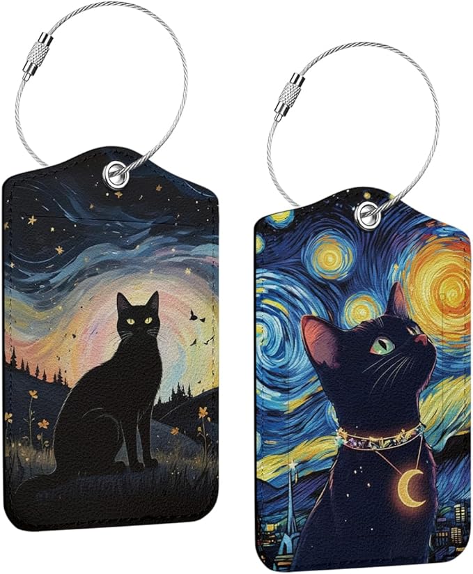 2 PCs Floral Cat Stuff Luggage Tag, Suitcase Tags with Privacy Flap and Metal Loop, Luggage Tags for Suitcases, Identifiers Travel Essentials Bag Tag, Cat Lovers Gifts for Women Girls Friends Sister