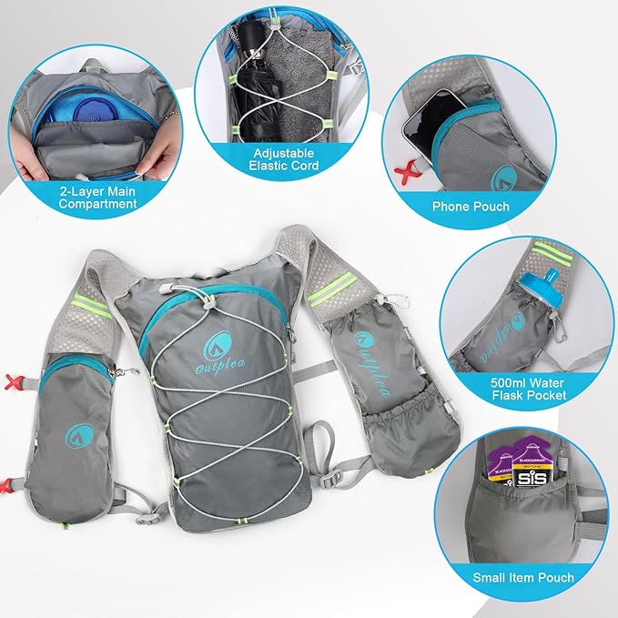 Small Lightweight Running Hydration Vest with 2L Water Bladder for Race, Lightweight Water Backpack Hydropack for Hiking