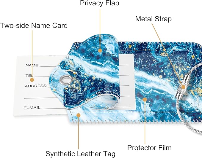 Fintie Luggage Tags, Privacy Cover ID Label with Stainless Steel Loop and Address Card for Travel Bag Suitcase - Sandy Wave (2 Piece)