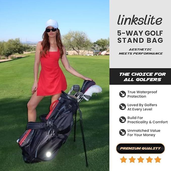 Ultra Lightweight Waterproof Golf Stand Bag with Rain Cover | Full-Length 5-Way Divider, 6 Pockets with Magnetic Access & Dual X-Strap | Easy-Carry for Men & Women