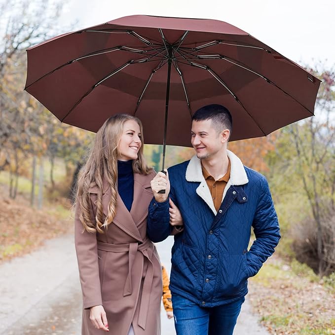 Prospo 46/62 Inch Large Travel Umbrellas for Rain Windproof, 10 Ribs Compact Reverse Folding Golf Umbrella, Double Canopy Automatic Open Close